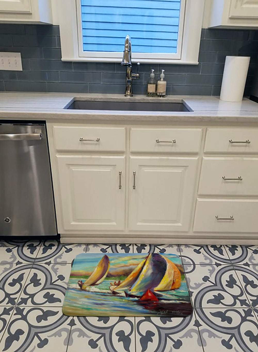 Knost Regatta Pass Christian Sailboats Memory Foam Kitchen Mat Machine Washable Anti-Fatigue Cushion Comfort Bath or Kitchen Rug