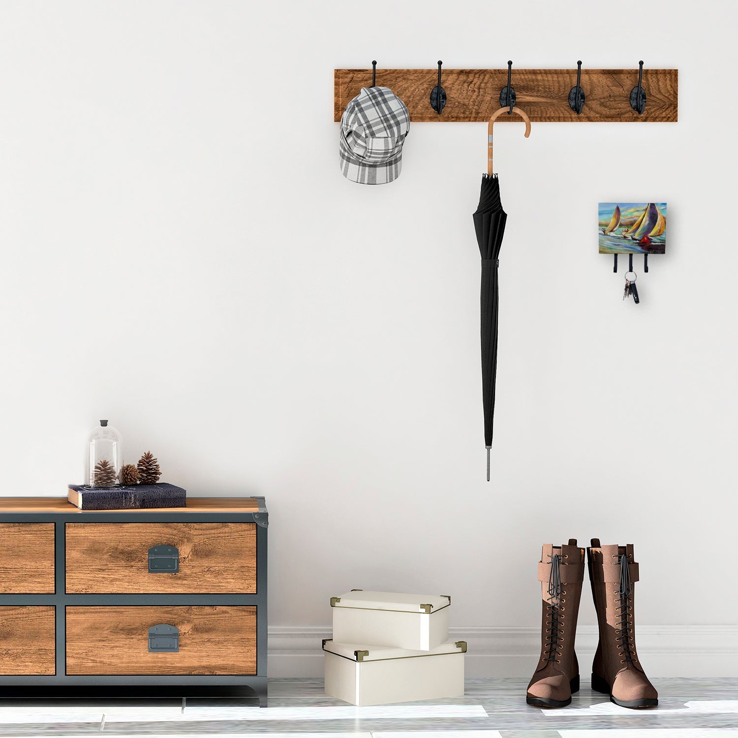 Knost Regatta Pass Christian Sailboats Leash or Key Holder Wall Hooks, Coat Rack Wall Mount, for Hanging Keys, Towels, Aprons, Leashes