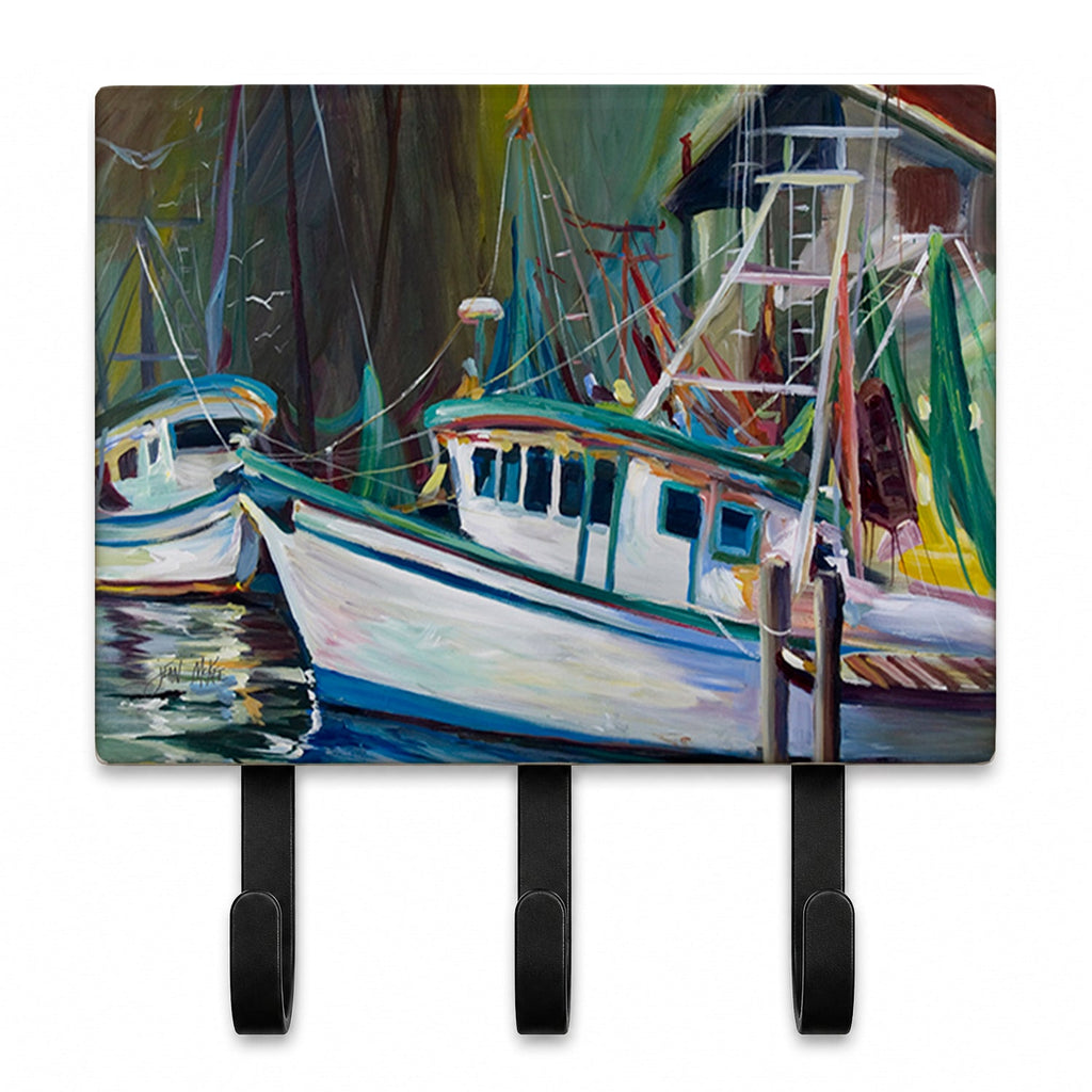 Joe Patti Shrimp Boat Leash or Key Holder Wall Hooks, Coat Rack Wall Mount, for Hanging Keys, Towels, Aprons, Leashes
