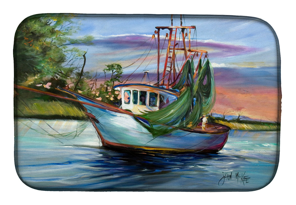 Jeannie Shrimp Boat Dish Drying Mat Absorbent Dish Drying Mat Pad for Kitchen Counter Dish Drainer Mat for Countertop, 14 x 21", Multicolor