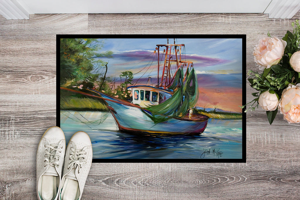 Jeannie Shrimp Boat Doormat Indoor Outdoor 24H X 36W Front Door Mat Rugs for Entryway, Non Slip Washable Low Pile,