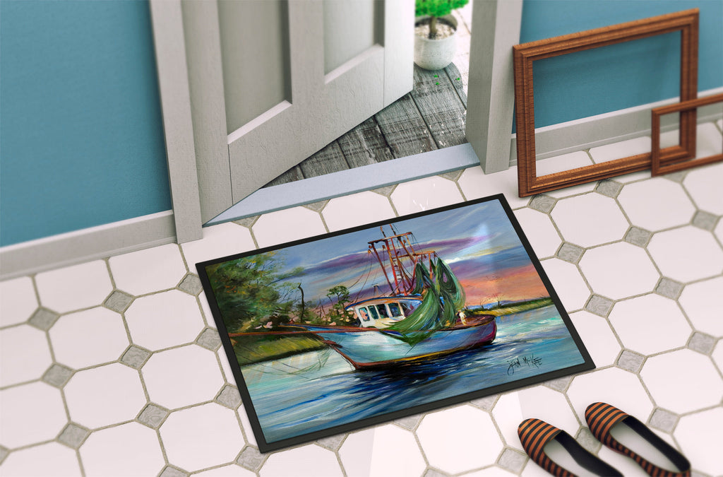Jeannie Shrimp Boat Doormat Indoor Outdoor 24H X 36W Front Door Mat Rugs for Entryway, Non Slip Washable Low Pile,