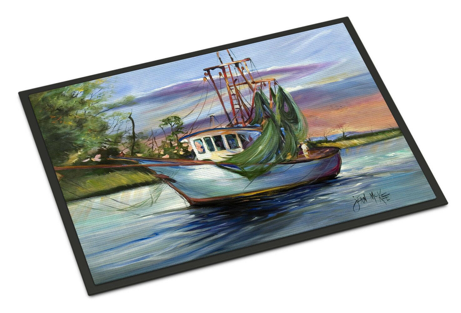 Jeannie Shrimp Boat Doormat Indoor Outdoor 18H X 27W Front Door Mat Rugs for Entryway, Non Slip Washable