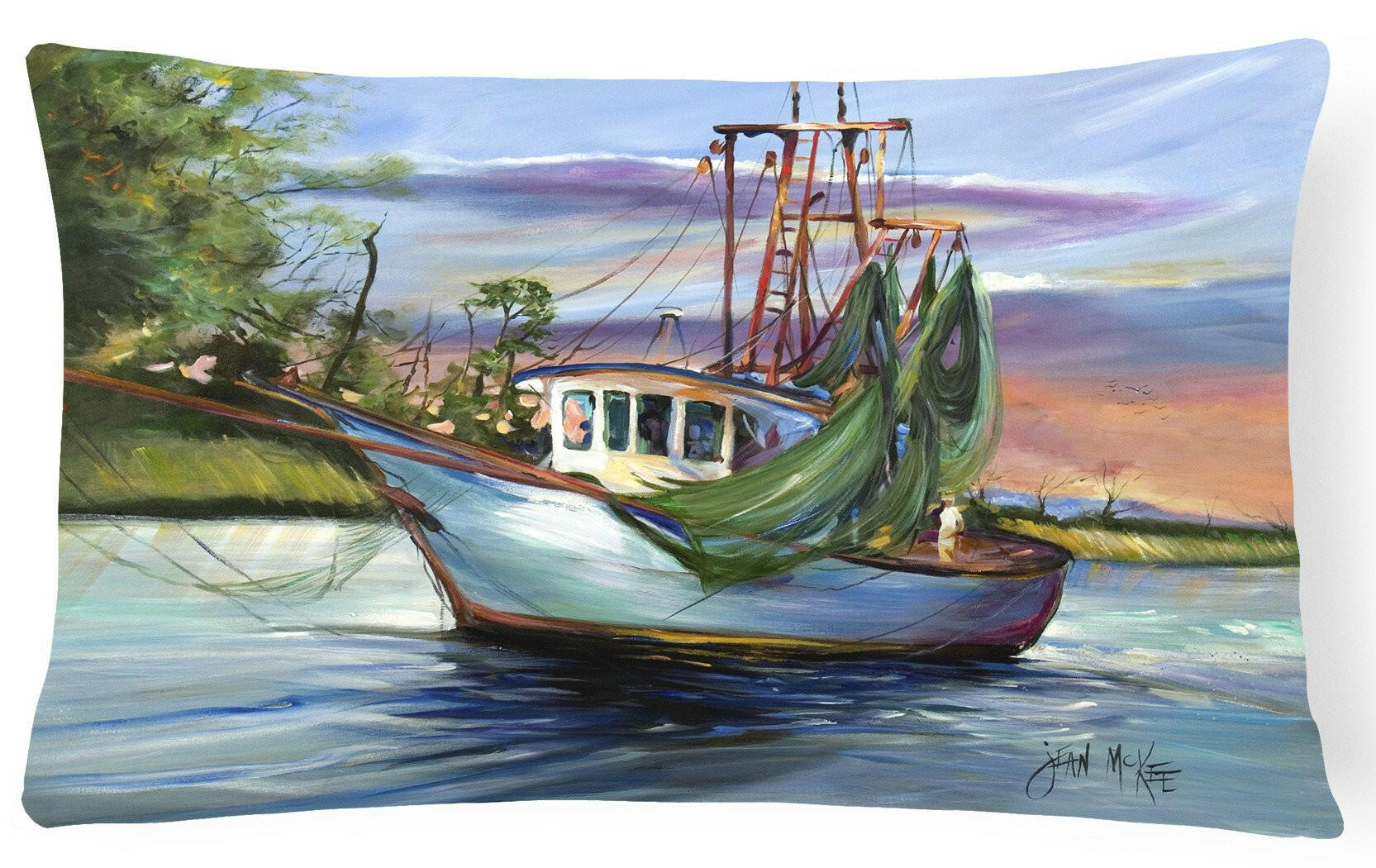Jeannie Shrimp Boat Decorative Throw Pillow 12x16 Indoor Outdoor Accent Cushion, Fabric Cover with Insert for Sofa, Bed, Porch & Living Room