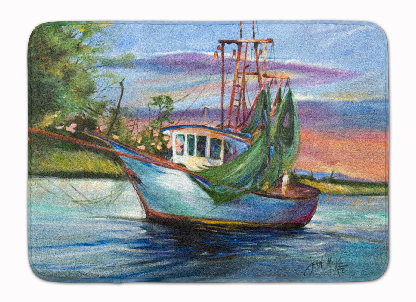 Jeannie Shrimp Boat Memory Foam Kitchen Mat Machine Washable Anti-Fatigue Cushion Comfort Bath or Kitchen Rug