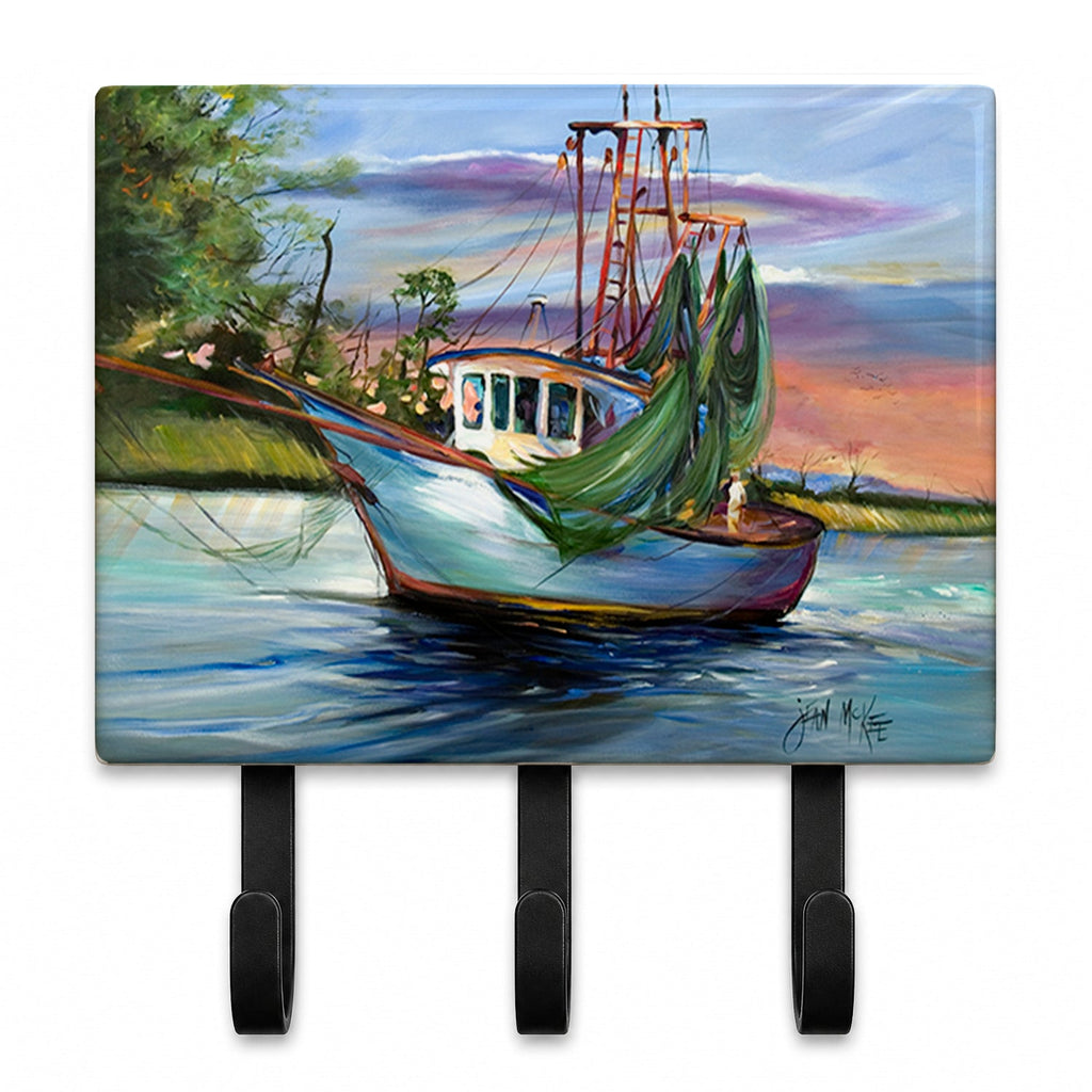 Jeannie Shrimp Boat Leash or Key Holder Wall Hooks, Coat Rack Wall Mount, for Hanging Keys, Towels, Aprons, Leashes
