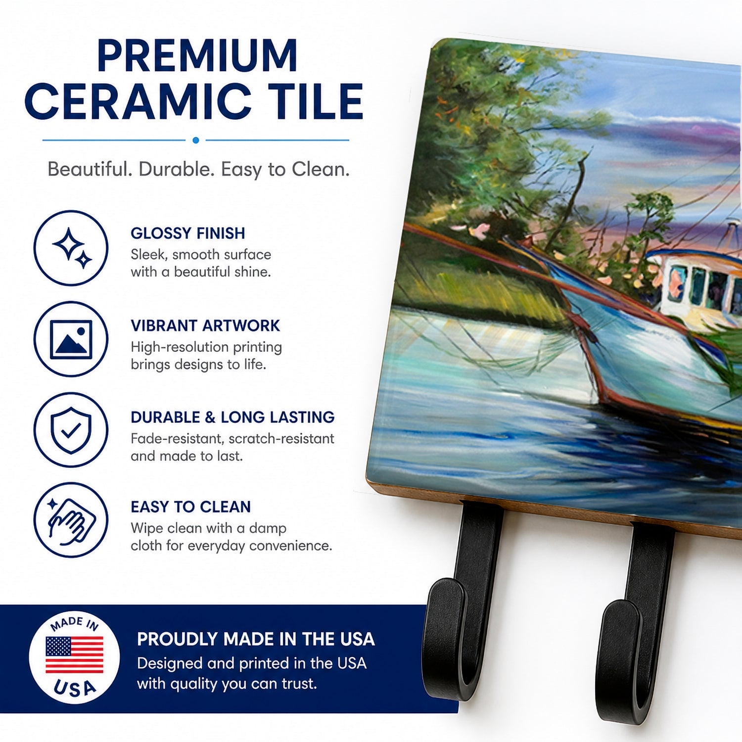Jeannie Shrimp Boat Leash or Key Holder Wall Hooks, Coat Rack Wall Mount, for Hanging Keys, Towels, Aprons, Leashes