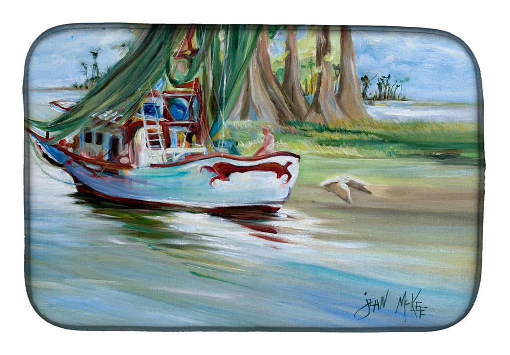 Jeannie Shrimp Boat Dish Drying Mat Absorbent Dish Drying Mat Pad for Kitchen Counter Dish Drainer Mat for Countertop, 14 x 21", Multicolor