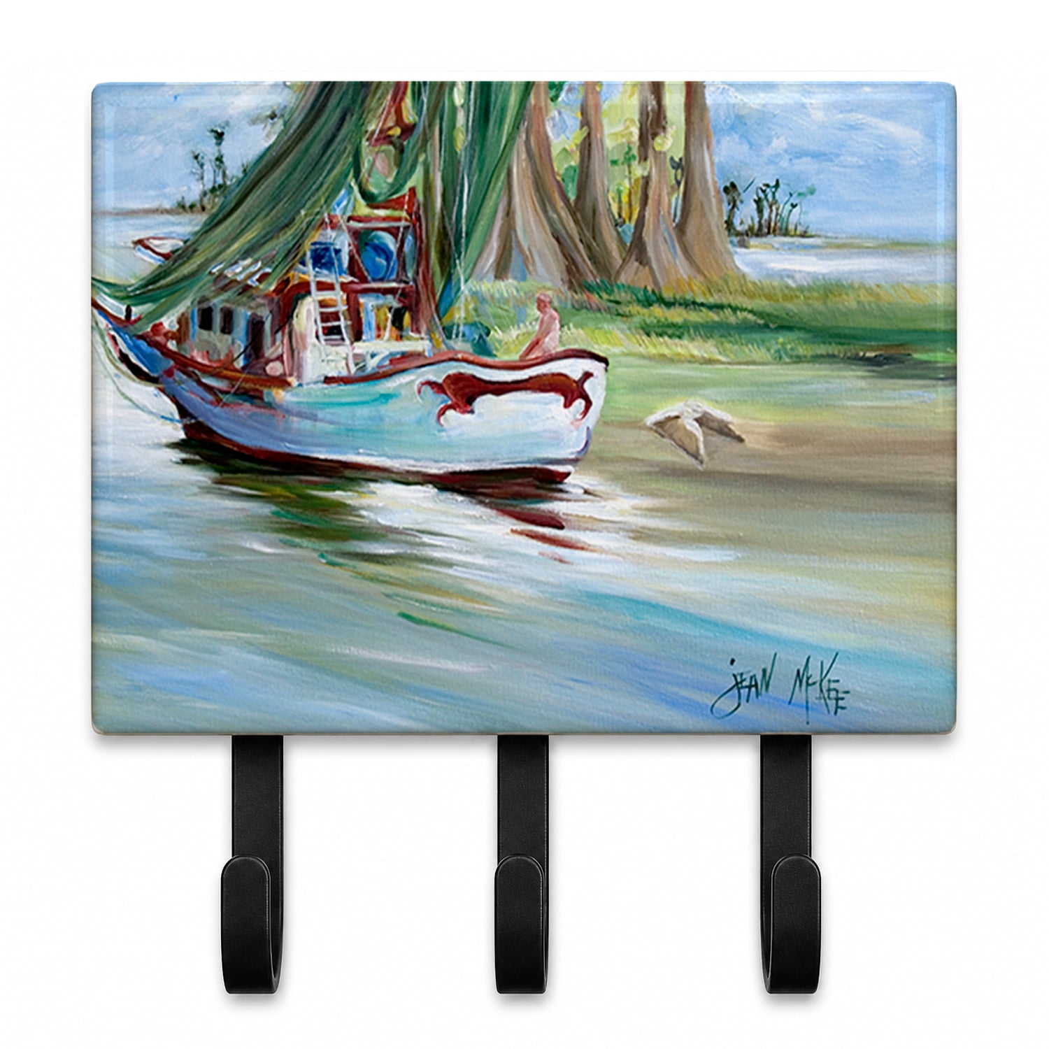 Jeannie Shrimp Boat Leash or Key Holder Wall Hooks, Coat Rack Wall Mount, for Hanging Keys, Towels, Aprons, Leashes