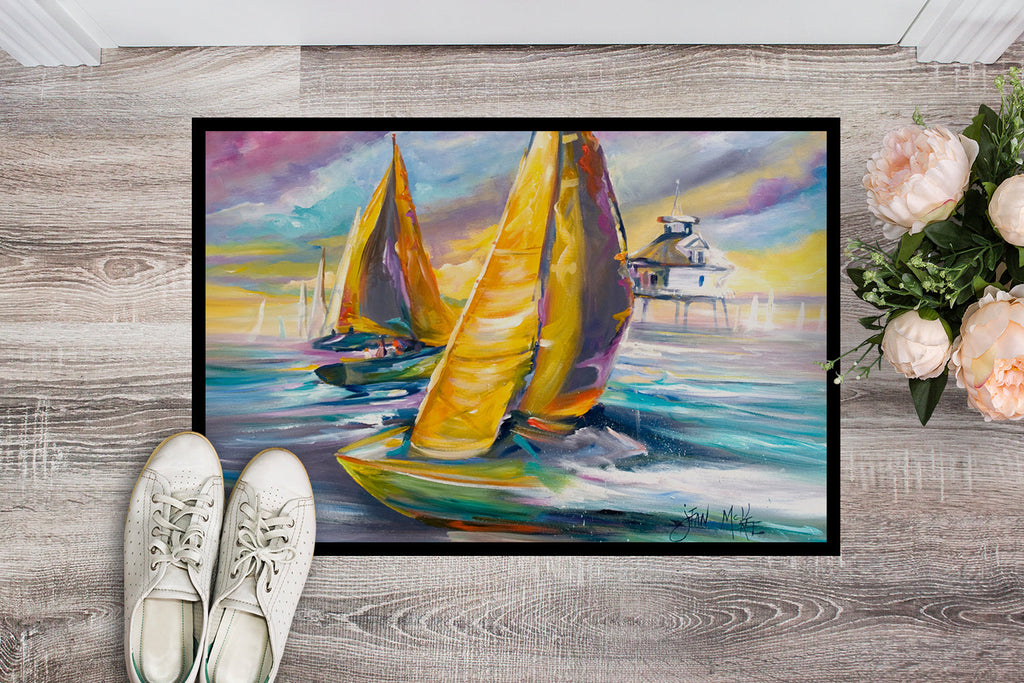 Sailboat with Middle Bay Lighthouse Doormat Indoor Outdoor 24H X 36W Front Door Mat Rugs for Entryway, Non Slip Washable Low Pile,