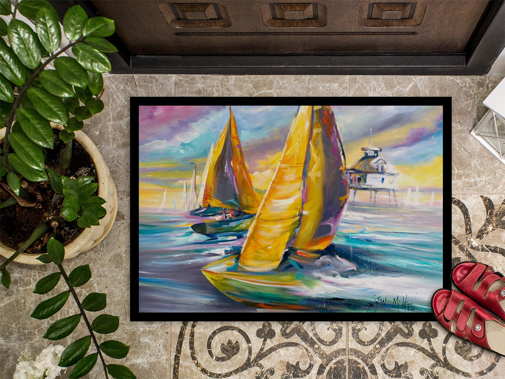 Sailboat with Middle Bay Lighthouse Doormat Indoor Outdoor 24H X 36W Front Door Mat Rugs for Entryway, Non Slip Washable Low Pile,