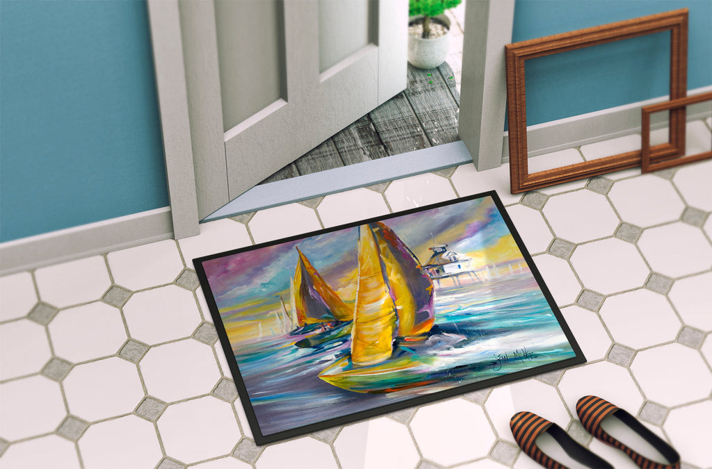 Sailboat with Middle Bay Lighthouse Doormat Indoor Outdoor 24H X 36W Front Door Mat Rugs for Entryway, Non Slip Washable Low Pile,