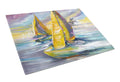 Sailboat with Middle Bay Lighthouse Cutting Board Tempered Glass Kitchen Cutting Surface, Heat Resistant Chopping, Non-Slip Feet, Food Prep & Serving