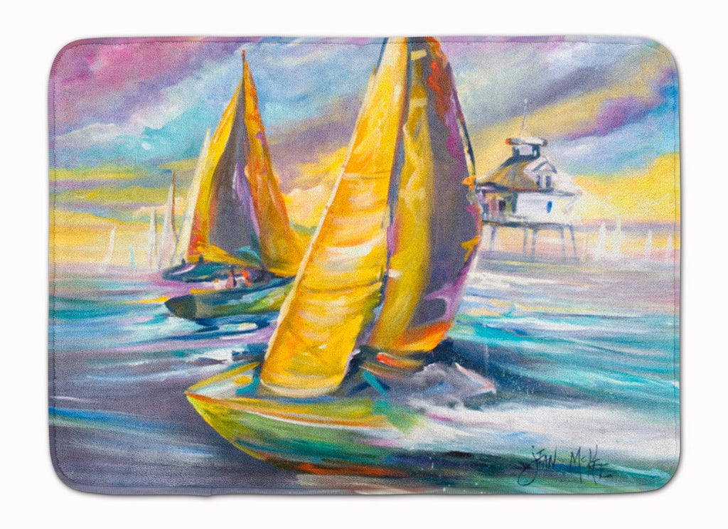 Sailboat with Middle Bay Lighthouse Memory Foam Kitchen Mat Machine Washable Anti-Fatigue Cushion Comfort Bath or Kitchen Rug