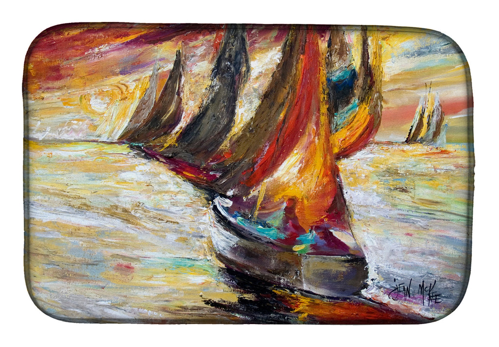 Red Sails Sailboat  Dish Drying Mat Absorbent Dish Drying Mat Pad for Kitchen Counter Dish Drainer Mat for Countertop, 14 x 21", Multicolor
