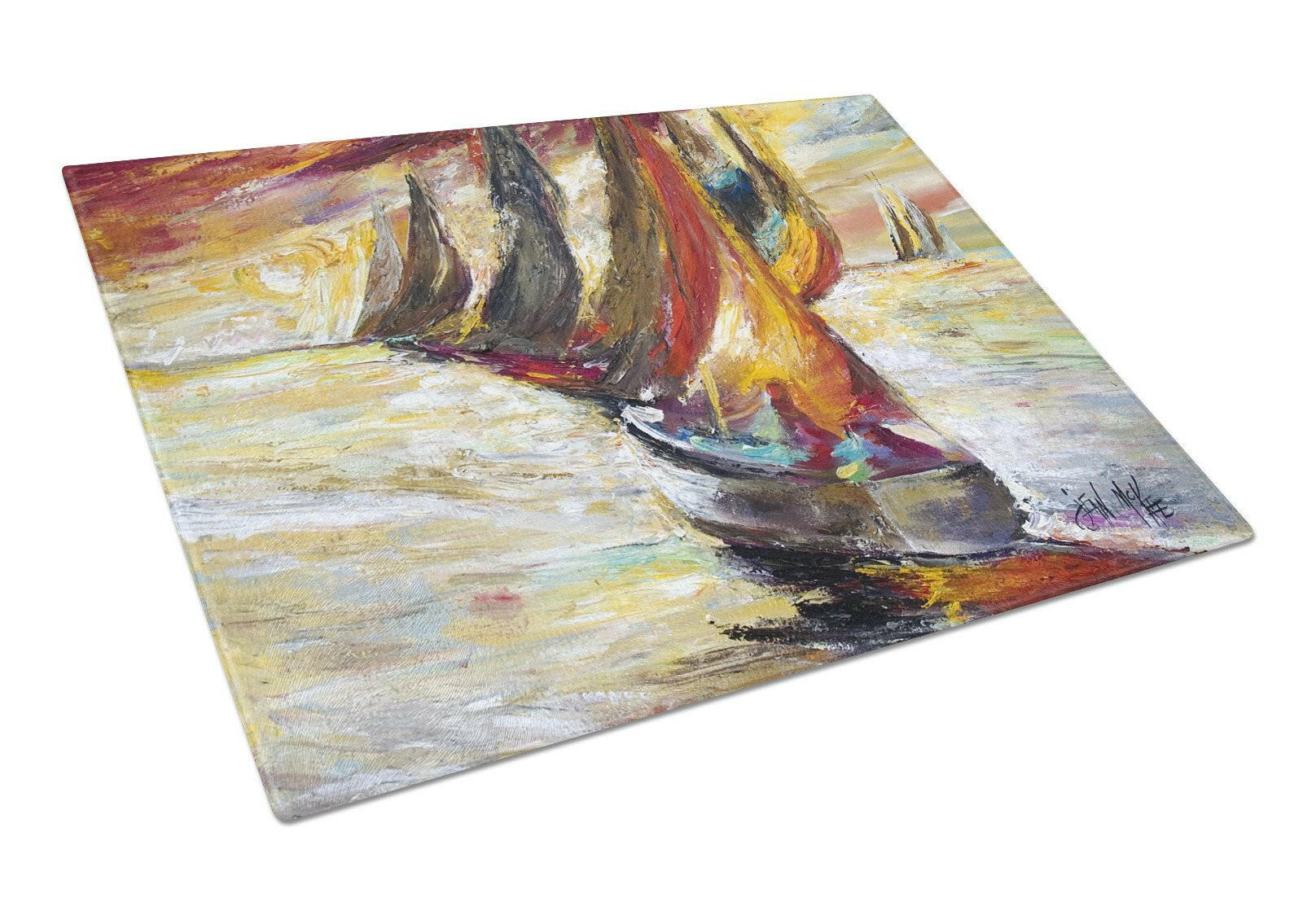 Red Sails Sailboat  Cutting Board Tempered Glass Kitchen Cutting Surface, Heat Resistant Chopping, Non-Slip Feet, Food Prep & Serving