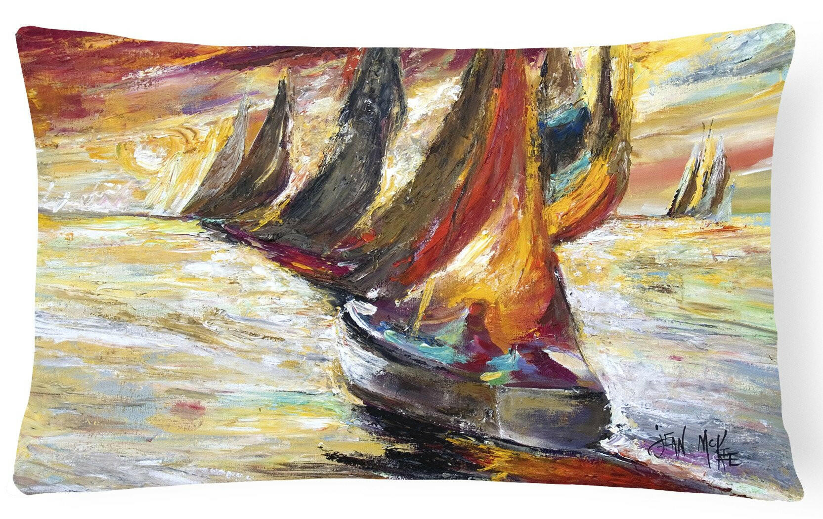 Red Sails Sailboat  Decorative Throw Pillow 12x16 Indoor Outdoor Accent Cushion, Fabric Cover with Insert for Sofa, Bed, Porch & Living Room