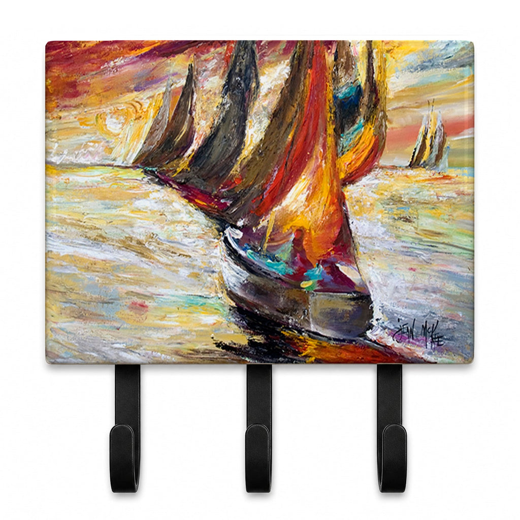 Red Sails Sailboat  Leash or Key Holder Wall Hooks, Coat Rack Wall Mount, for Hanging Keys, Towels, Aprons, Leashes