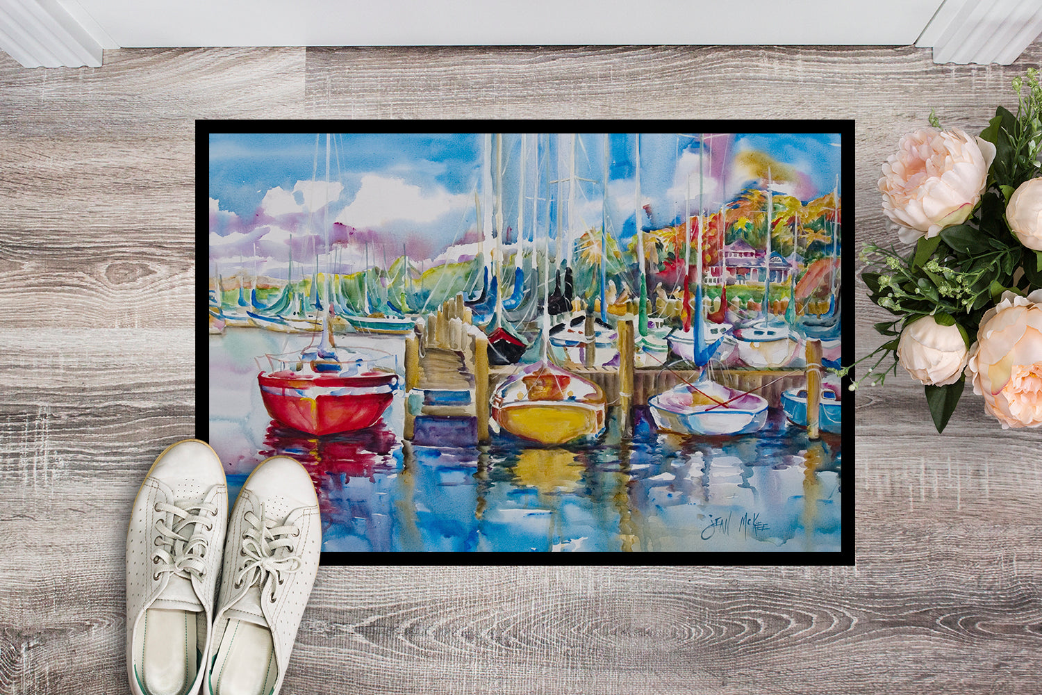 Paradise Yacht Club Sailboats Doormat Indoor Outdoor 24H X 36W Front Door Mat Rugs for Entryway, Non Slip Washable Low Pile,