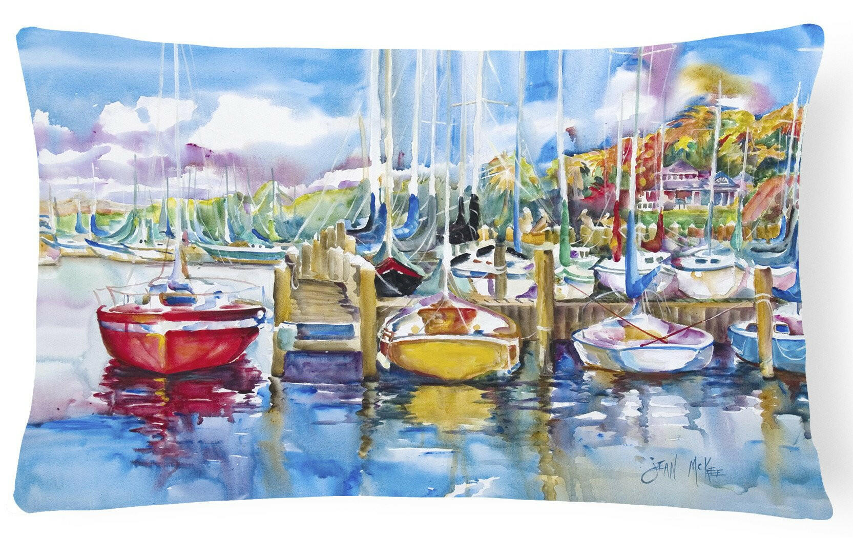 Paradise Yacht Club Sailboats Decorative Throw Pillow 12x16 Indoor Outdoor Accent Cushion, Fabric Cover with Insert for Sofa, Bed, Porch & Living Room