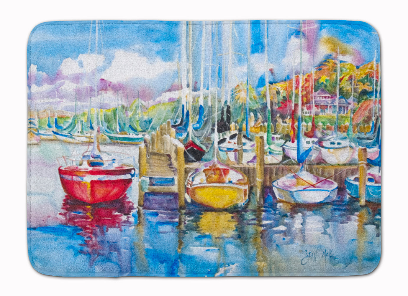 Paradise Yacht Club Sailboats Memory Foam Kitchen Mat Machine Washable Anti-Fatigue Cushion Comfort Bath or Kitchen Rug