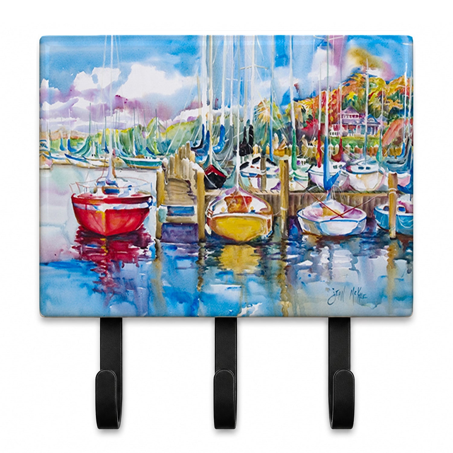 Paradise Yacht Club Sailboats Leash or Key Holder Wall Hooks, Coat Rack Wall Mount, for Hanging Keys, Towels, Aprons, Leashes