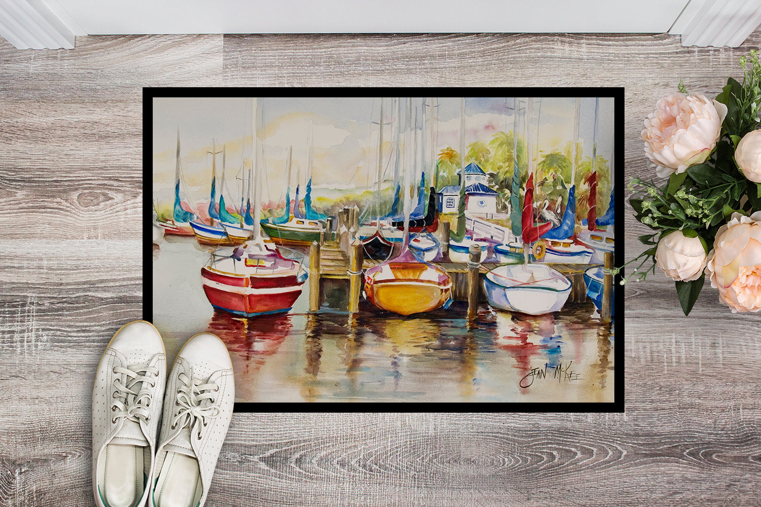 Paradise Yacht Club II Sailboats Doormat Indoor Outdoor 24H X 36W Front Door Mat Rugs for Entryway, Non Slip Washable Low Pile,