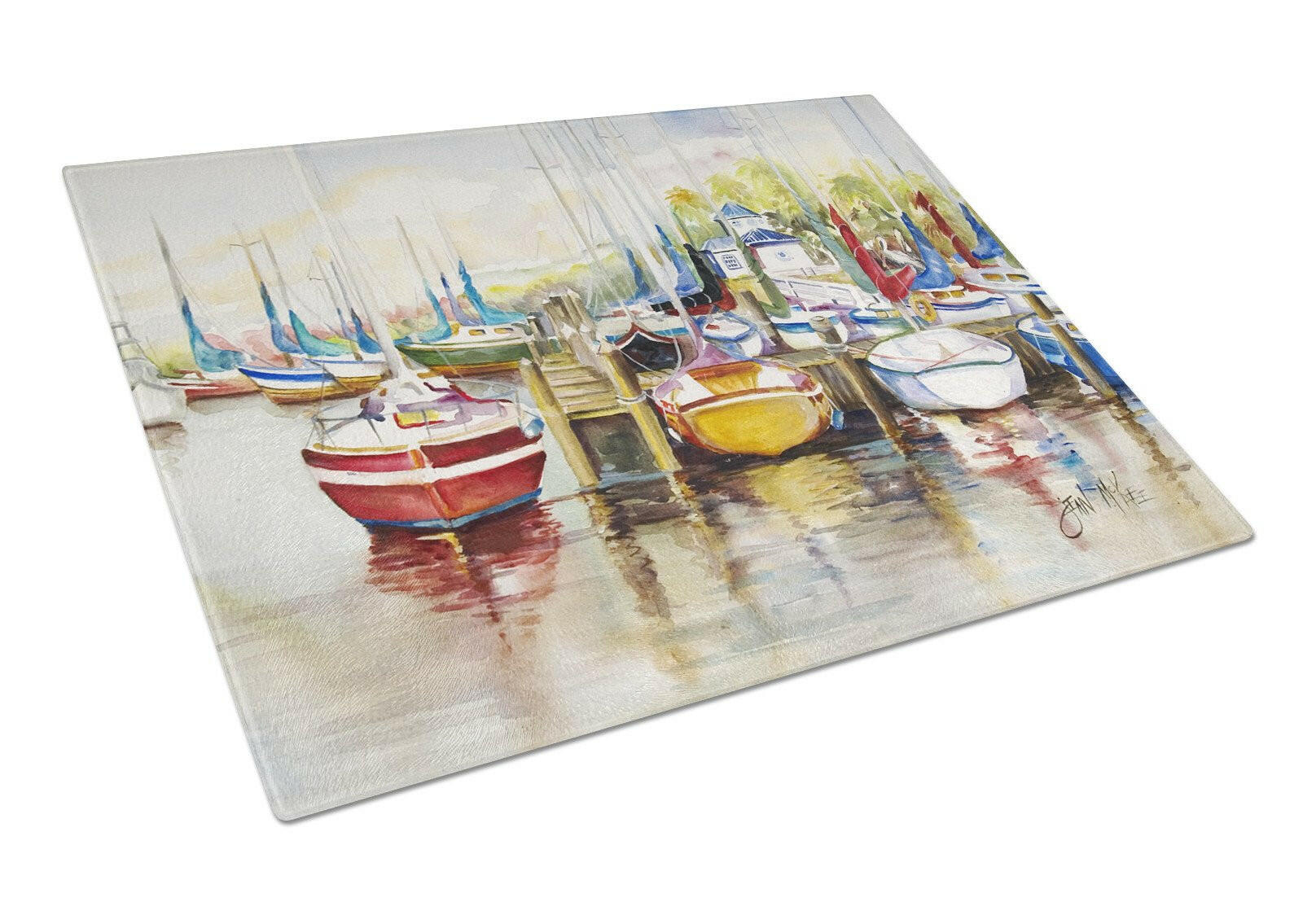 Paradise Yacht Club II Sailboats Cutting Board Tempered Glass Kitchen Cutting Surface, Heat Resistant Chopping, Non-Slip Feet, Food Prep & Serving