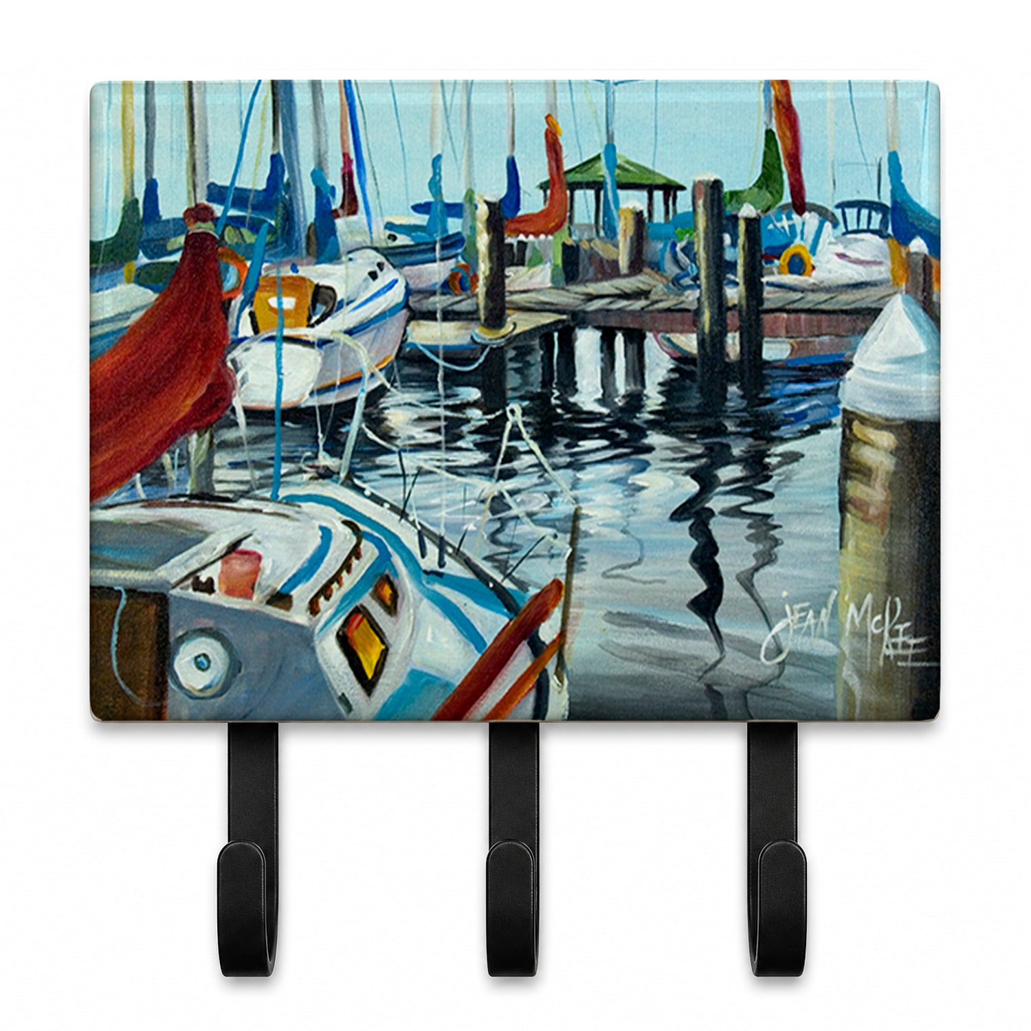 Orange Sail Sailboats Leash or Key Holder Wall Hooks, Coat Rack Wall Mount, for Hanging Keys, Towels, Aprons, Leashes