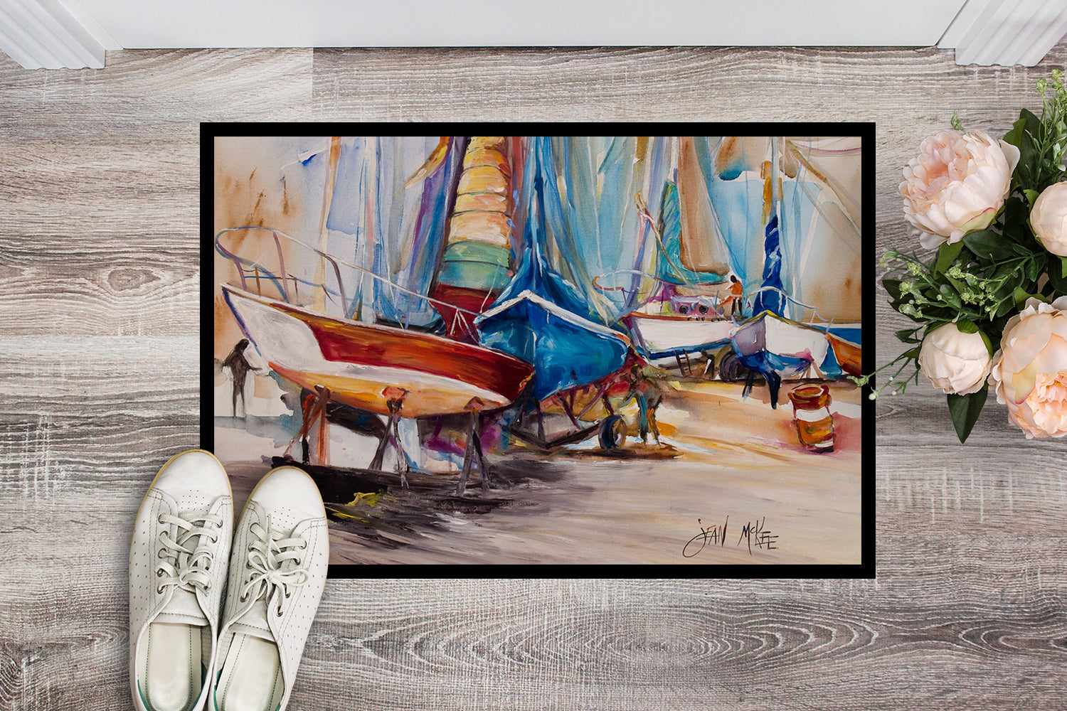 On the Hill Sailboats Doormat Indoor Outdoor 24H X 36W Front Door Mat Rugs for Entryway, Non Slip Washable Low Pile,