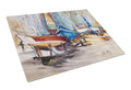 On the Hill Sailboats Cutting Board Tempered Glass Kitchen Cutting Surface, Heat Resistant Chopping, Non-Slip Feet, Food Prep & Serving