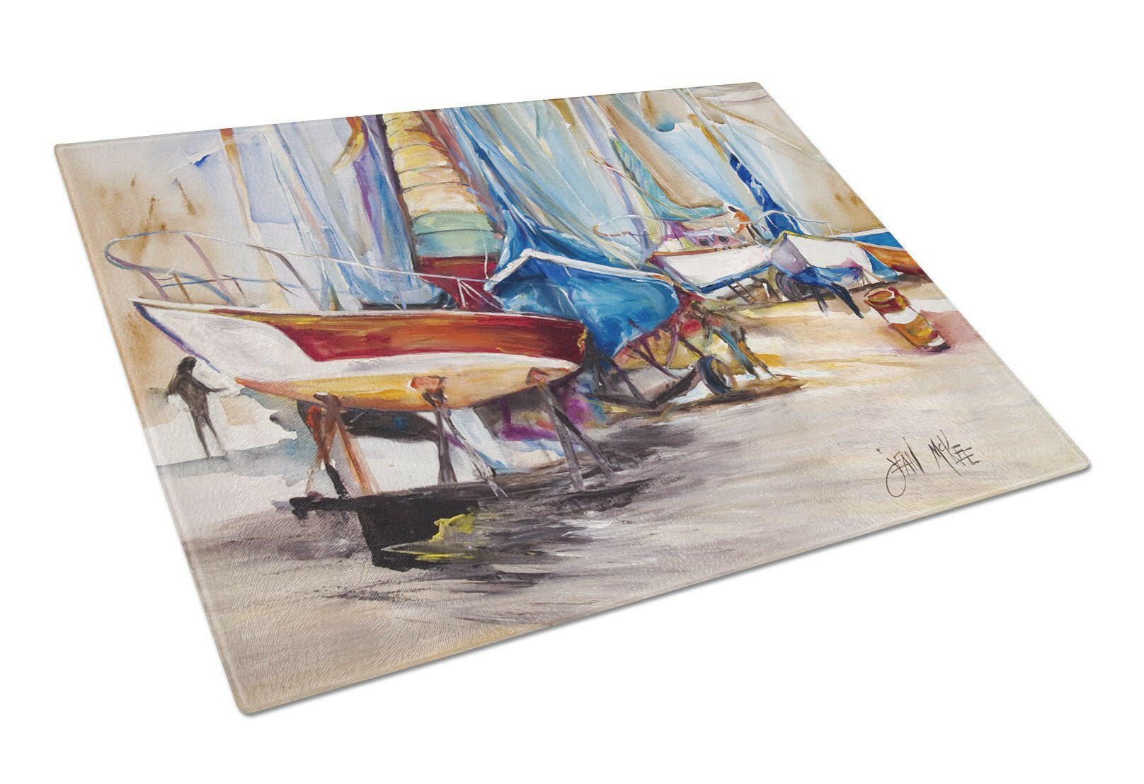 On the Hill Sailboats Cutting Board Tempered Glass Kitchen Cutting Surface, Heat Resistant Chopping, Non-Slip Feet, Food Prep & Serving