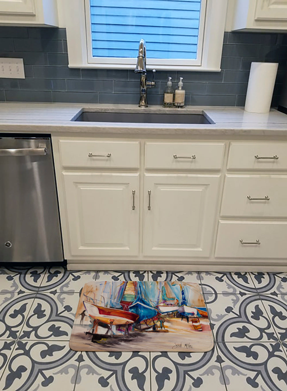 On the Hill Sailboats Memory Foam Kitchen Mat Machine Washable Anti-Fatigue Cushion Comfort Bath or Kitchen Rug