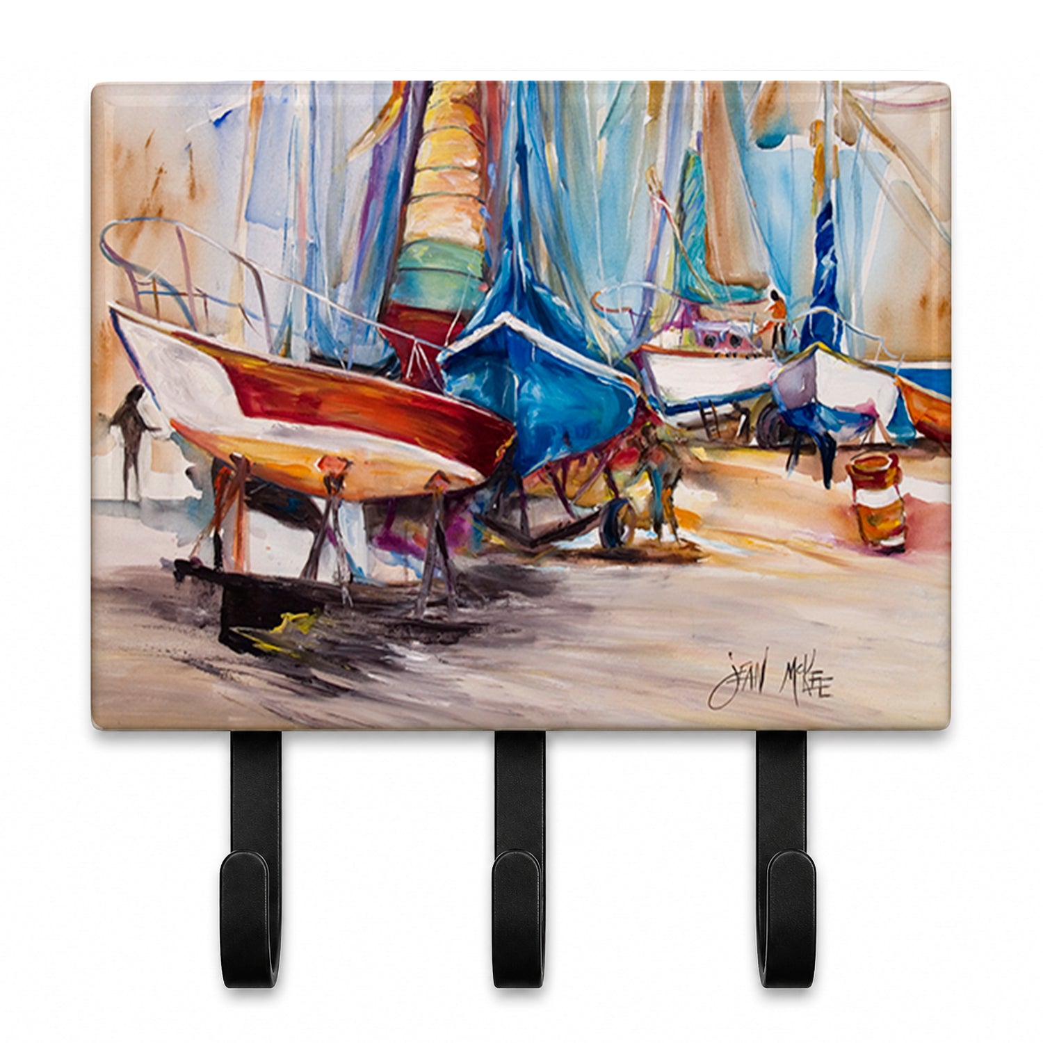 On the Hill Sailboats Leash or Key Holder Wall Hooks, Coat Rack Wall Mount, for Hanging Keys, Towels, Aprons, Leashes