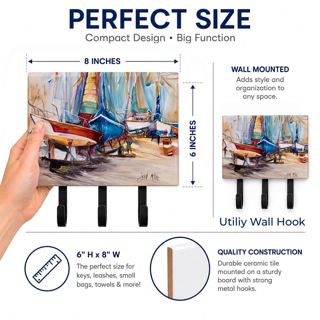 On the Hill Sailboats Leash or Key Holder Wall Hooks, Coat Rack Wall Mount, for Hanging Keys, Towels, Aprons, Leashes