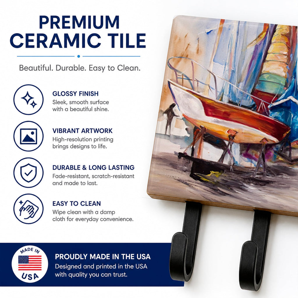 On the Hill Sailboats Leash or Key Holder Wall Hooks, Coat Rack Wall Mount, for Hanging Keys, Towels, Aprons, Leashes