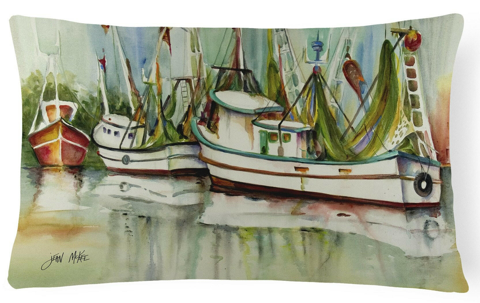 Ocean Springs Shrimper Decorative Throw Pillow 12x16 Indoor Outdoor Accent Cushion, Fabric Cover with Insert for Sofa, Bed, Porch & Living Room