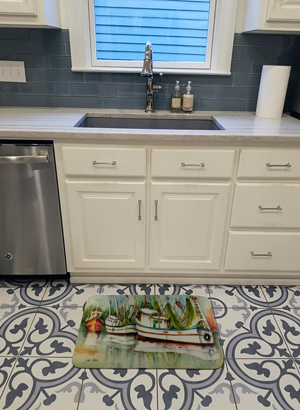 Ocean Springs Shrimper Memory Foam Kitchen Mat Machine Washable Anti-Fatigue Cushion Comfort Bath or Kitchen Rug