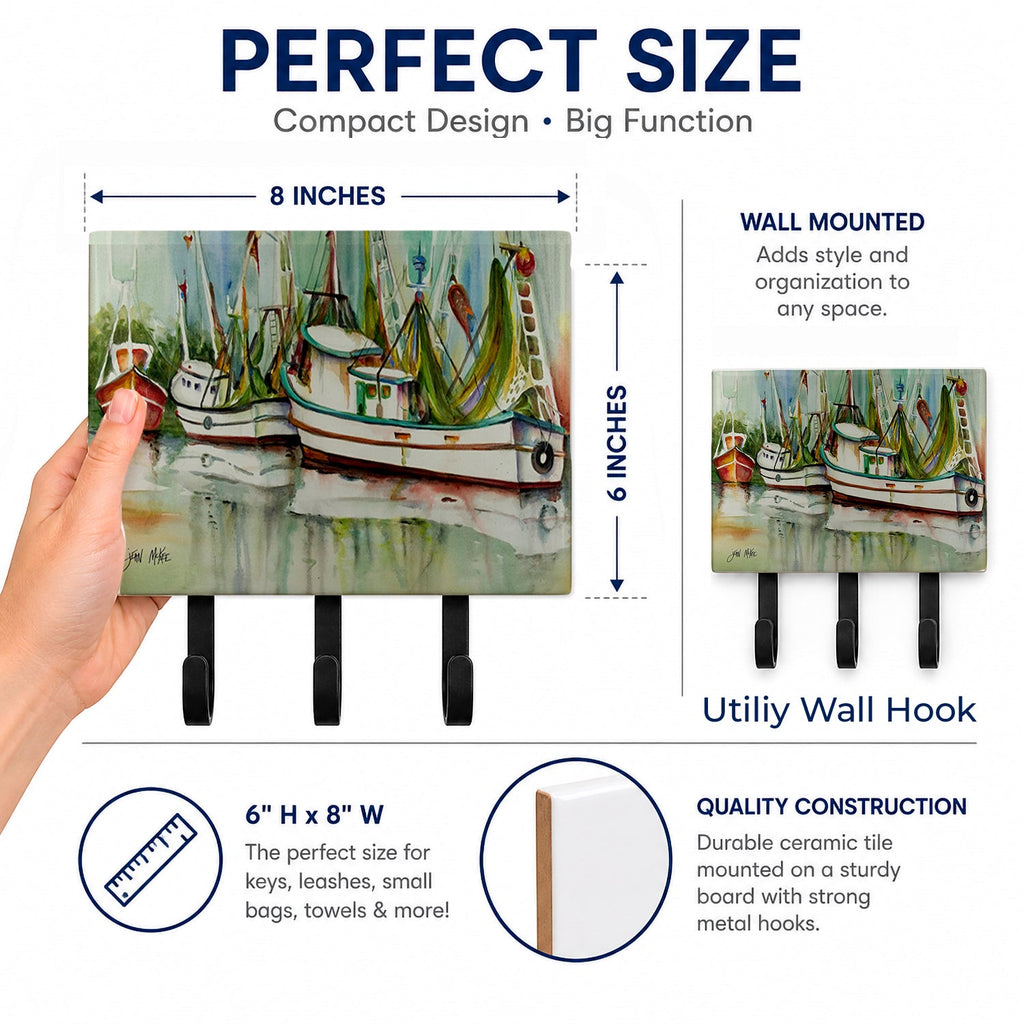Ocean Springs Shrimper Leash or Key Holder Wall Hooks, Coat Rack Wall Mount, for Hanging Keys, Towels, Aprons, Leashes