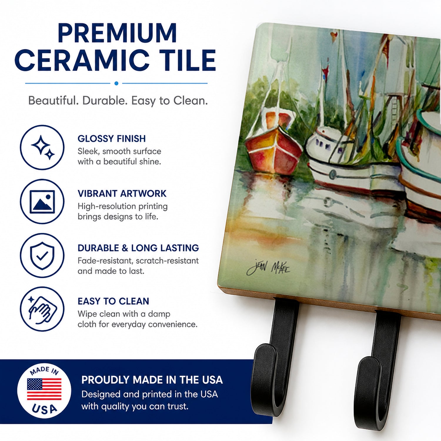 Ocean Springs Shrimper Leash or Key Holder Wall Hooks, Coat Rack Wall Mount, for Hanging Keys, Towels, Aprons, Leashes