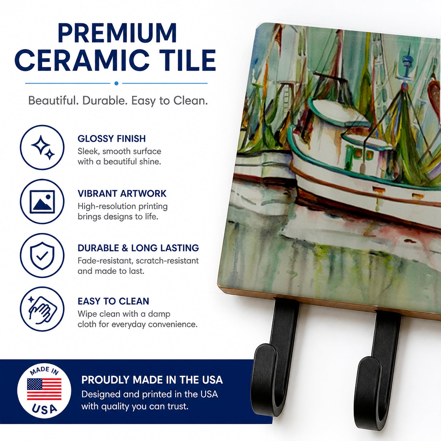 Ocean Springs Shrimper Leash or Key Holder Wall Hooks, Coat Rack Wall Mount, for Hanging Keys, Towels, Aprons, Leashes