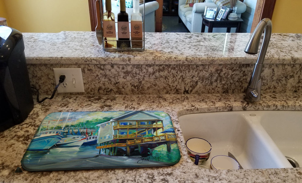 Ocean Springs Harbour Landing Dish Drying Mat Absorbent Dish Drying Mat Pad for Kitchen Counter Dish Drainer Mat for Countertop, 14 x 21", Multicolor