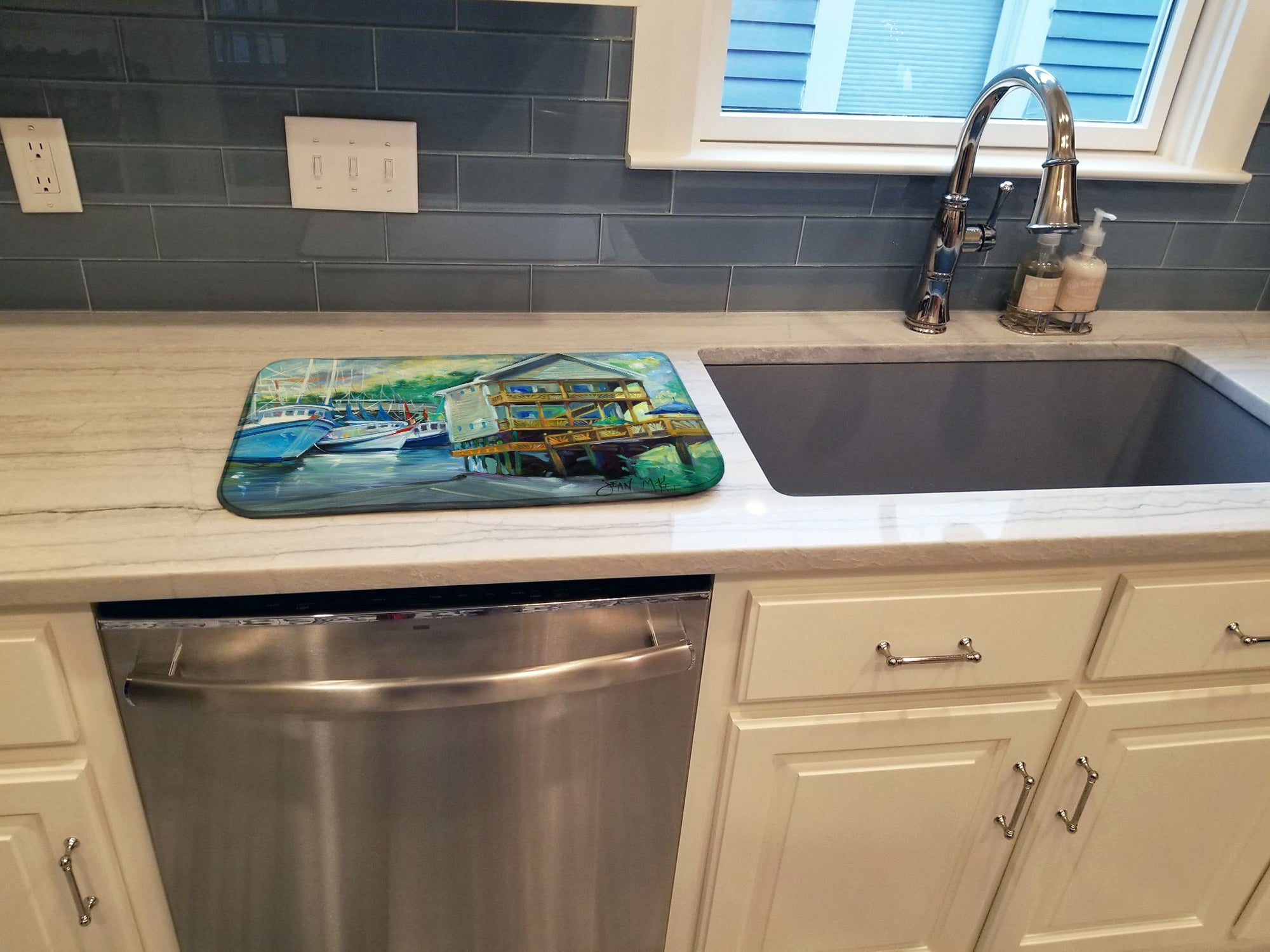 Ocean Springs Harbour Landing Dish Drying Mat Absorbent Dish Drying Mat Pad for Kitchen Counter Dish Drainer Mat for Countertop, 14 x 21", Multicolor