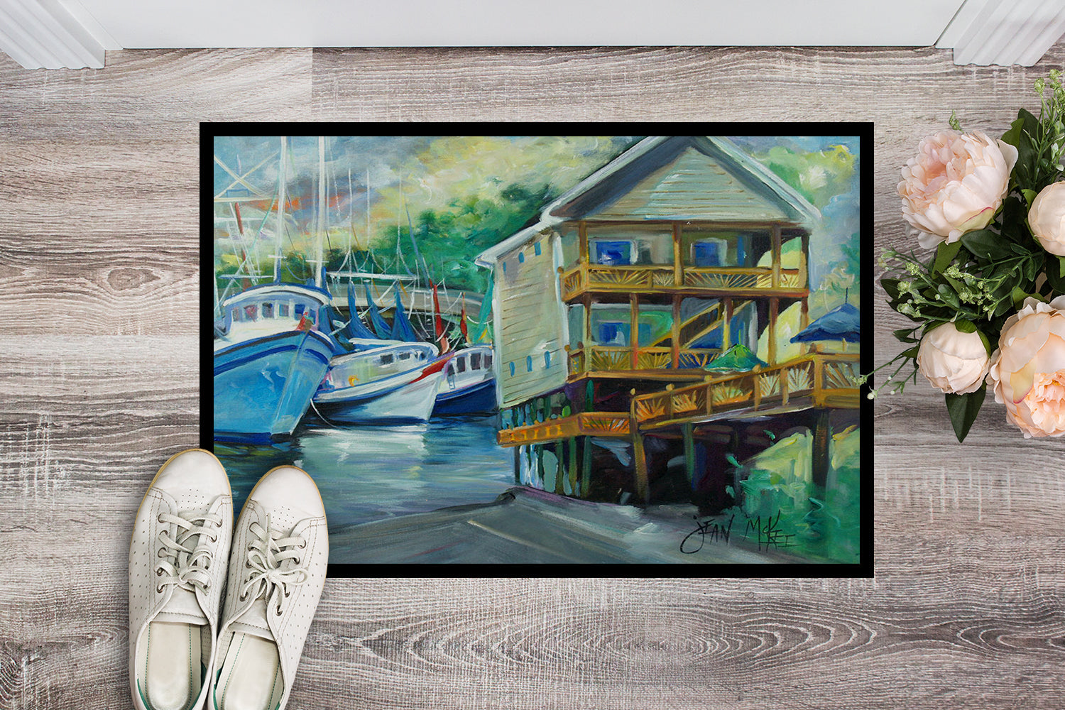 Ocean Springs Harbour Landing Doormat Indoor Outdoor 24H X 36W Front Door Mat Rugs for Entryway, Non Slip Washable Low Pile,
