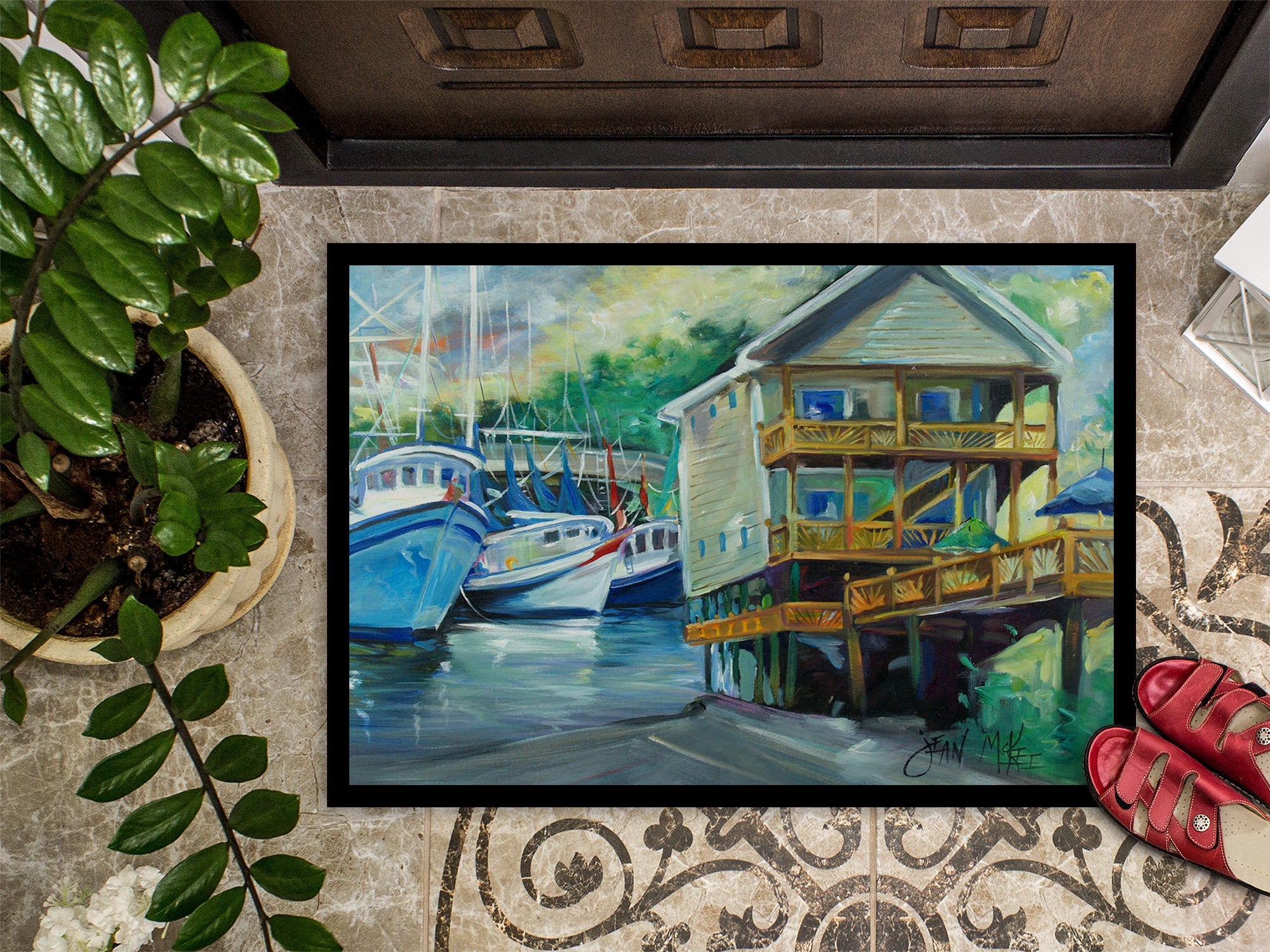 Ocean Springs Harbour Landing Doormat Indoor Outdoor 24H X 36W Front Door Mat Rugs for Entryway, Non Slip Washable Low Pile,