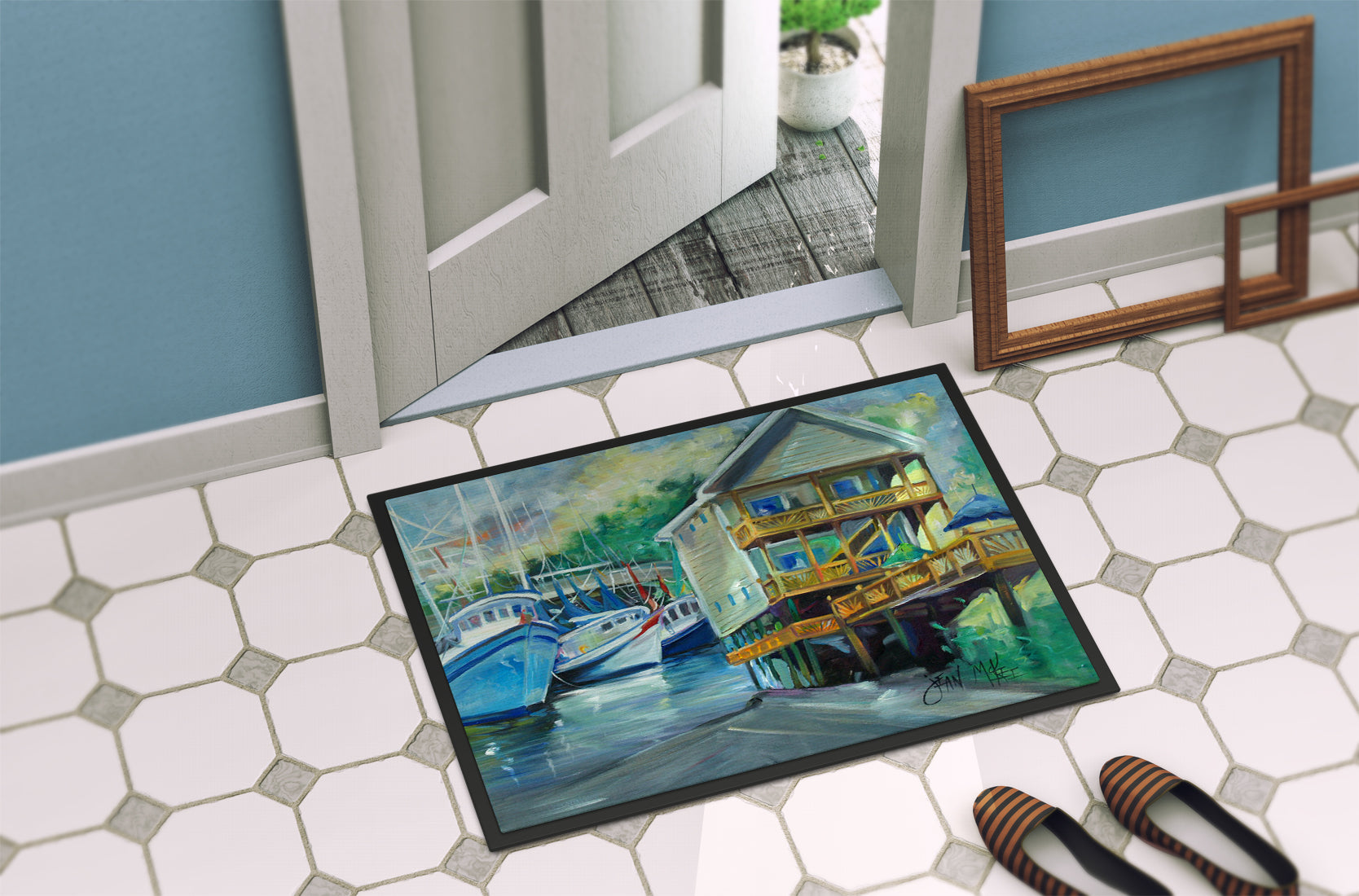 Ocean Springs Harbour Landing Doormat Indoor Outdoor 24H X 36W Front Door Mat Rugs for Entryway, Non Slip Washable Low Pile,