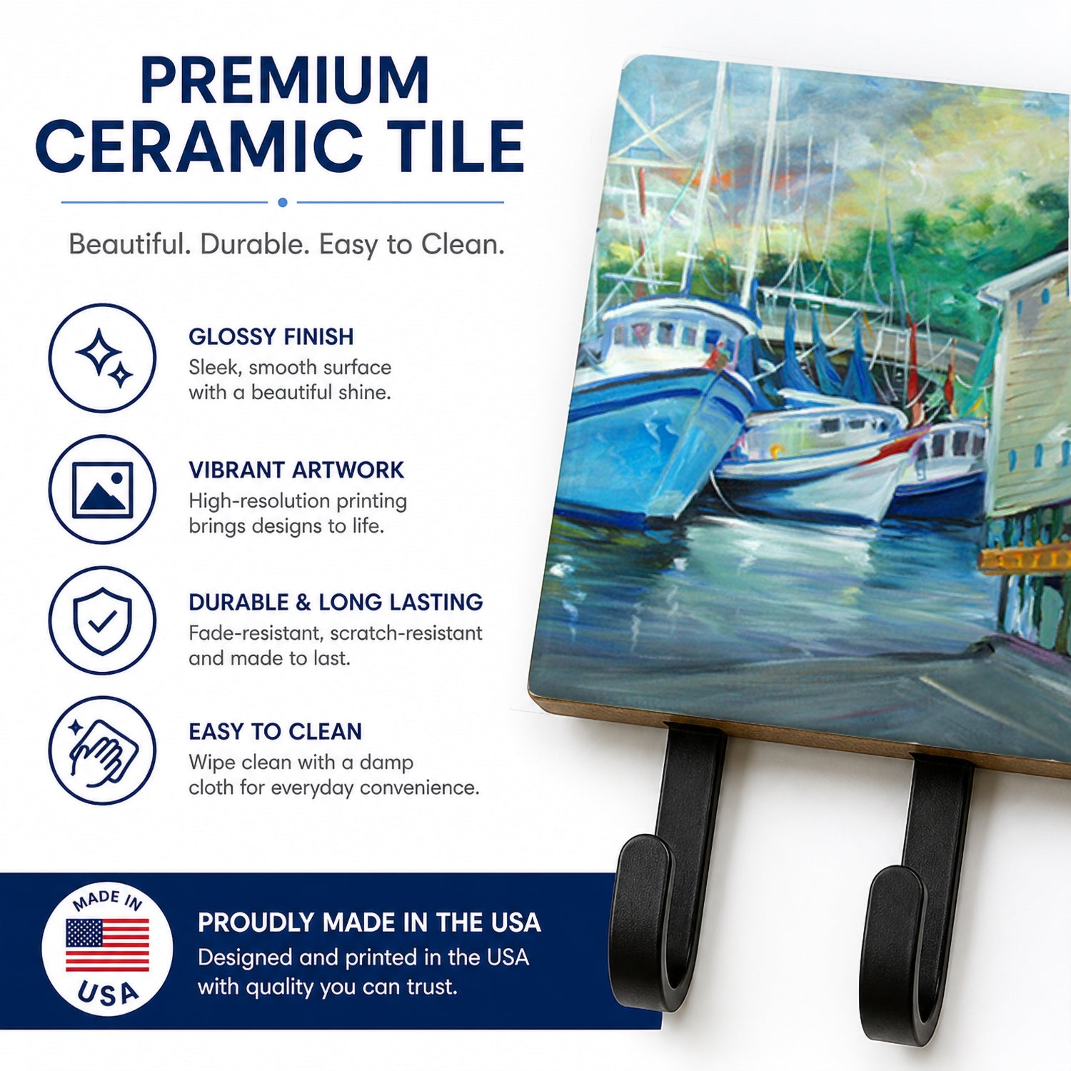 Ocean Springs Harbour Landing Leash or Key Holder Wall Hooks, Coat Rack Wall Mount, for Hanging Keys, Towels, Aprons, Leashes