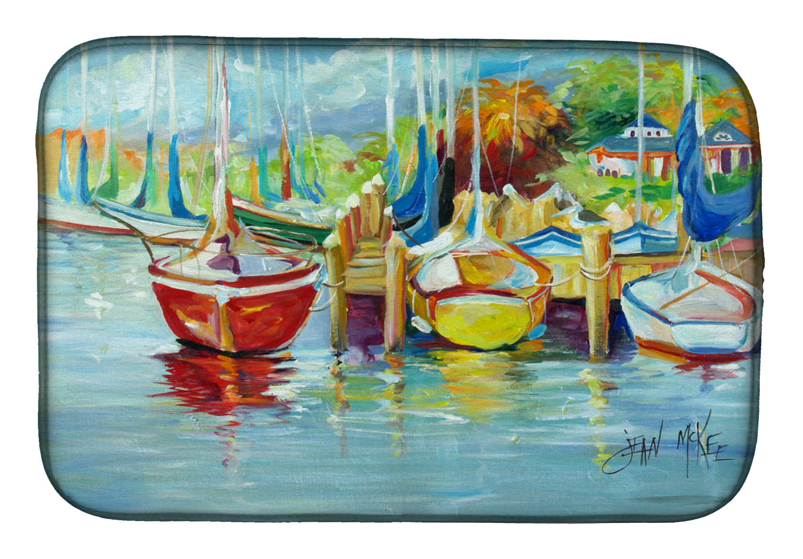 On the Dock Sailboats Dish Drying Mat Absorbent Dish Drying Mat Pad for Kitchen Counter Dish Drainer Mat for Countertop, 14 x 21", Multicolor