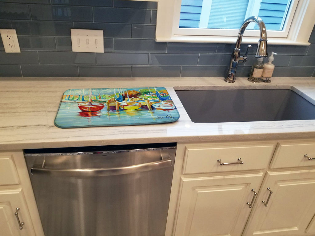 On the Dock Sailboats Dish Drying Mat Absorbent Dish Drying Mat Pad for Kitchen Counter Dish Drainer Mat for Countertop, 14 x 21", Multicolor