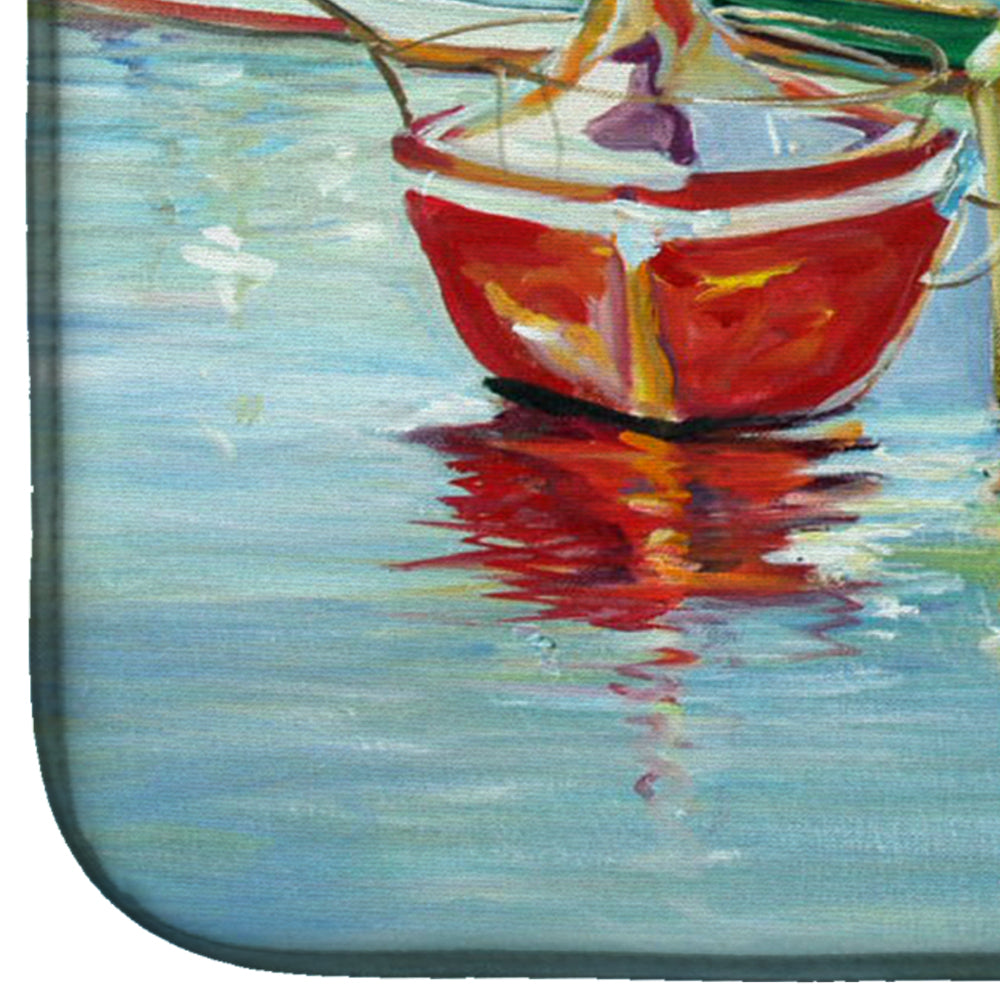 On the Dock Sailboats Dish Drying Mat Absorbent Dish Drying Mat Pad for Kitchen Counter Dish Drainer Mat for Countertop, 14 x 21", Multicolor
